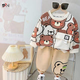 White Multi Bear Winter Kids Track Suit Fabric Fleece