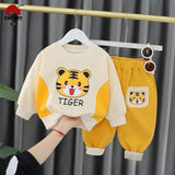 Yellow Tiger Printed Winter Kids Track Suit Fabric Fleece