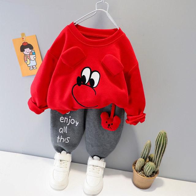 Red Mouse Printed Winter Kids Track Suit Fabric Fleece