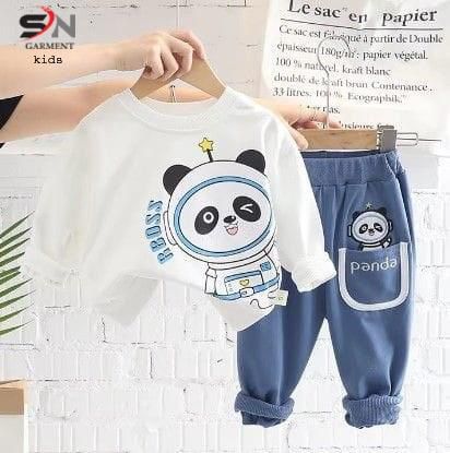 White panda Printed Winter Kids Track Suit Fabric Fleece
