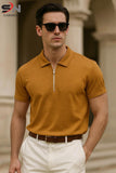 Mustard Zipper Texture Polo For Mens & Boys