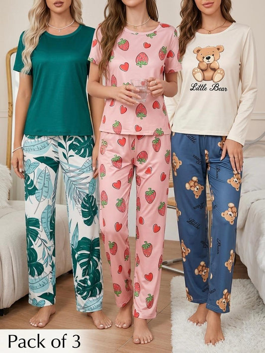 Pack Of 3 Ladies Printed Night Suit