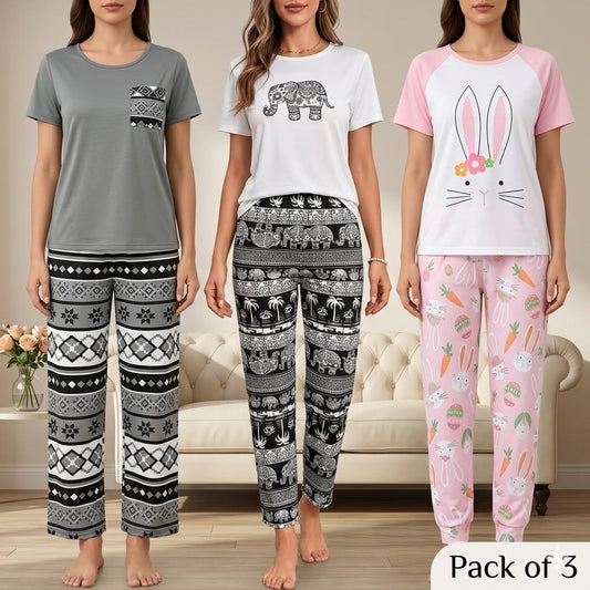 Pack Of 3 Ladies Printed Night Suit