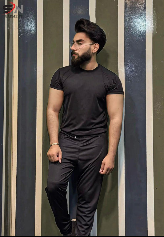 Black Polester DryFit Gym TrackSuit For Mens Boys (SN147)