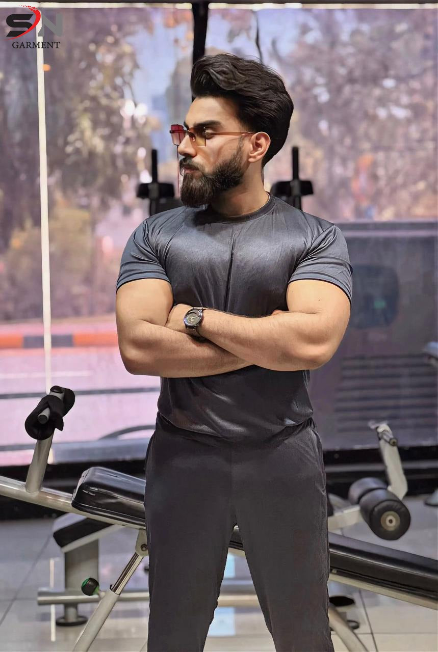 Grey Polester DryFit Gym TrackSuit For Mens Boys (SN148)