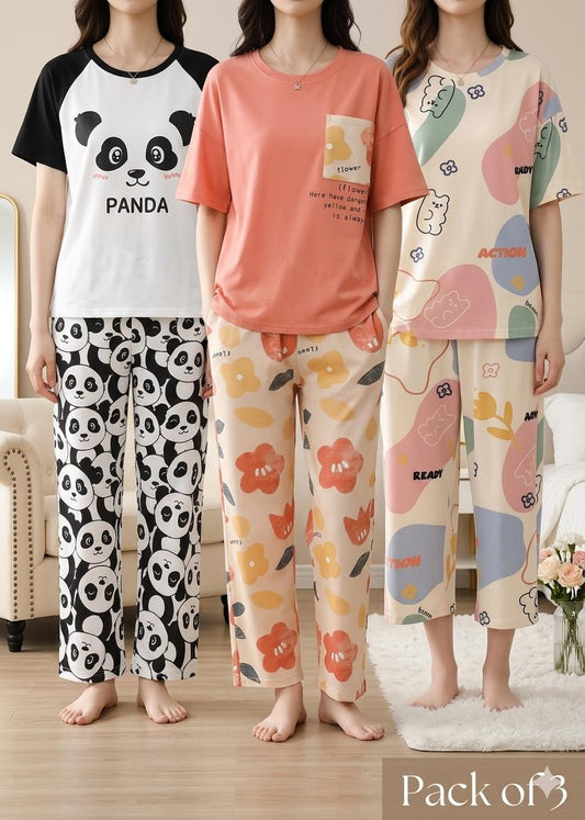 Pack Of 3 Ladies Printed Night Suit
