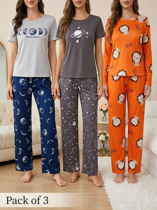 Pack Of 3 Ladies Printed Night Suit
