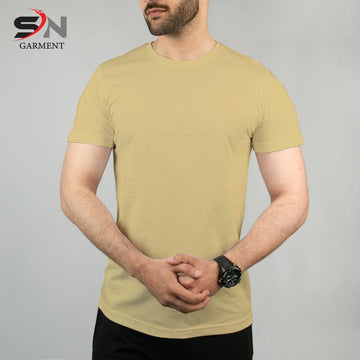 Beige Simple Plain T-Shirt For Mens & Boys (SN53)