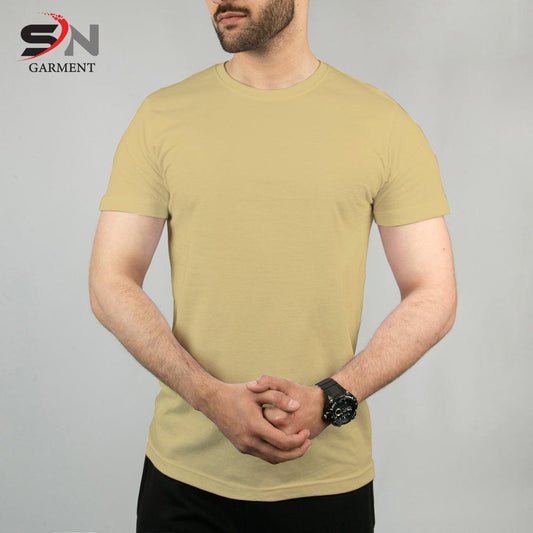 Beige Simple Plain T-Shirt For Mens & Boys (SN53)